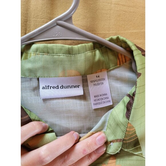 Alfred Dunner Womens Button-Up Shirt 14 Floral 100% Polyester Green/Orange/Brown - Picture 6 of 7